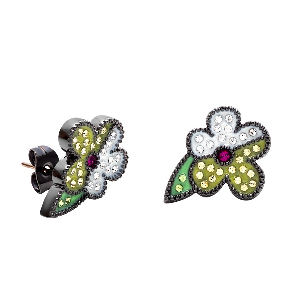 Romero Britto Flower stud Earrings with Swarovski Crystals NWT Limited E…